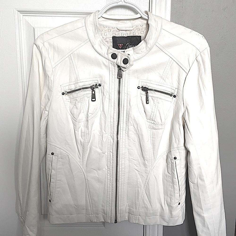 Guess faux leather jacket, Size US Medium, Ivory White